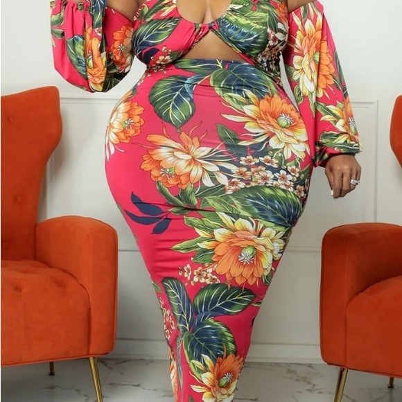 Brand New!  Floral Halter Dress w Pull On Sleeves, Sz 3X - Picture 4 of 5